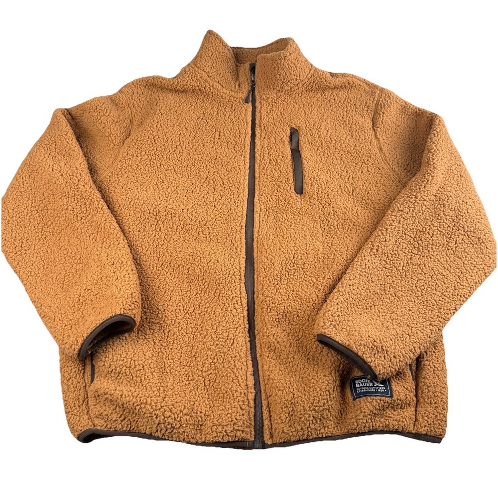 Eddie Bauer Sherpa Fleece Jacket Men's XL Brown Full Zip Teddy Outdoor